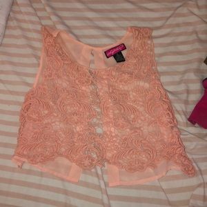 Peach Lace Crop Top
